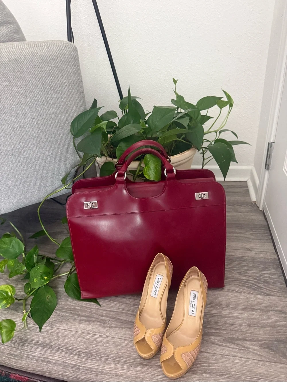 American Vintage Red Leather Laptop Bag